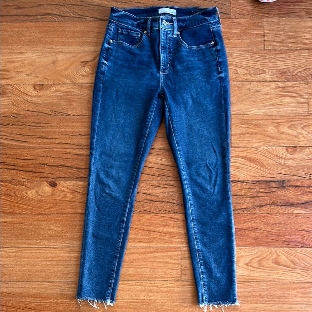LOFT Blue Skinny Jeans with Distressed Hem